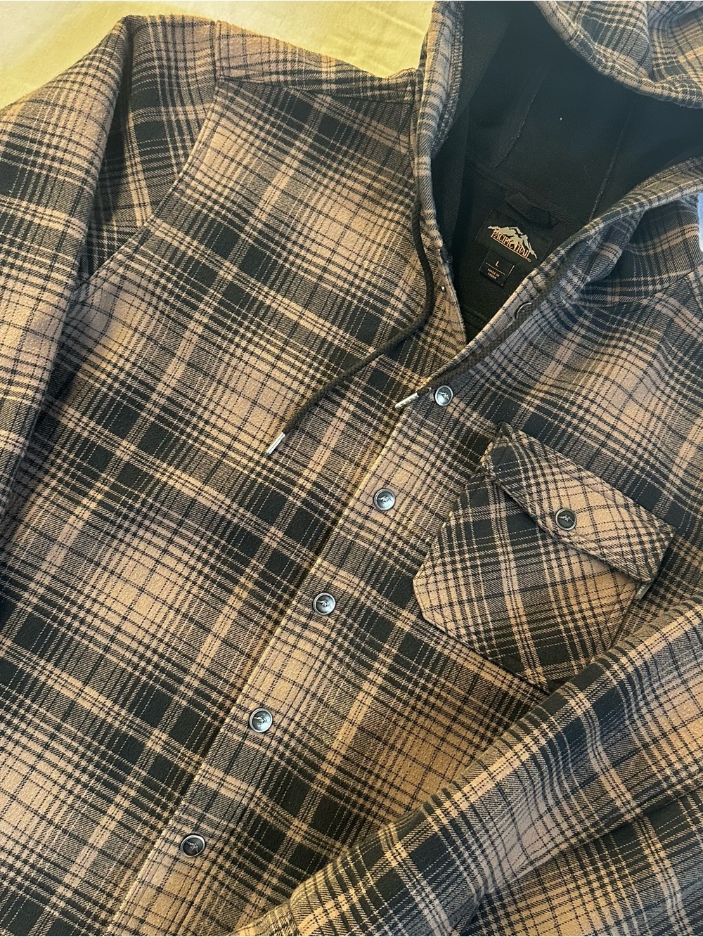 Pacific Trail Plaid Hooded Button-Up Jacket - Black & Tan Size L